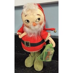 Vtg Japan Styrofoam Ball Santa Figure w/ Green Mesh Bag of Toys & Jingle Bells